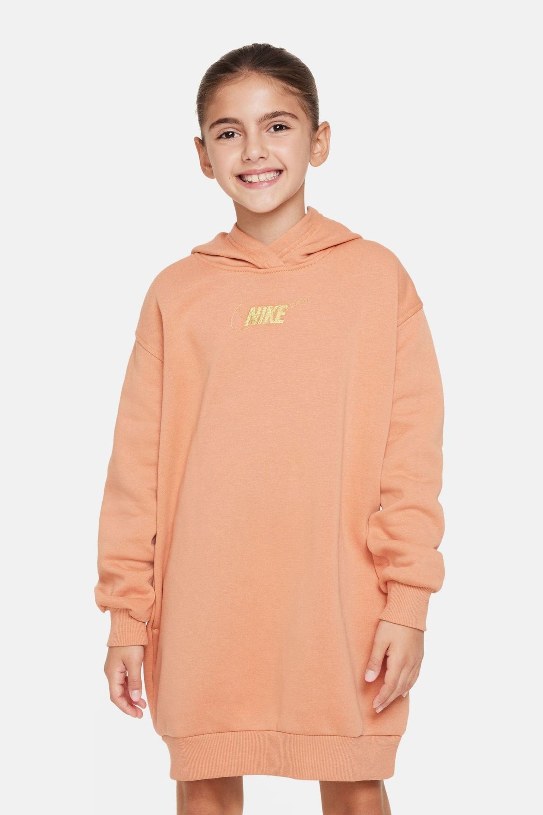 Nike Orange Gold Shine Fleece Long Line Hoodie