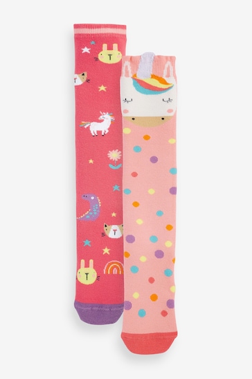 Pink 2 Pack Thermal Cotton Rich Unicorn Welly Socks