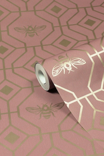 Furn Blush Pink Bee Deco Geometric Foiled Wallpaper