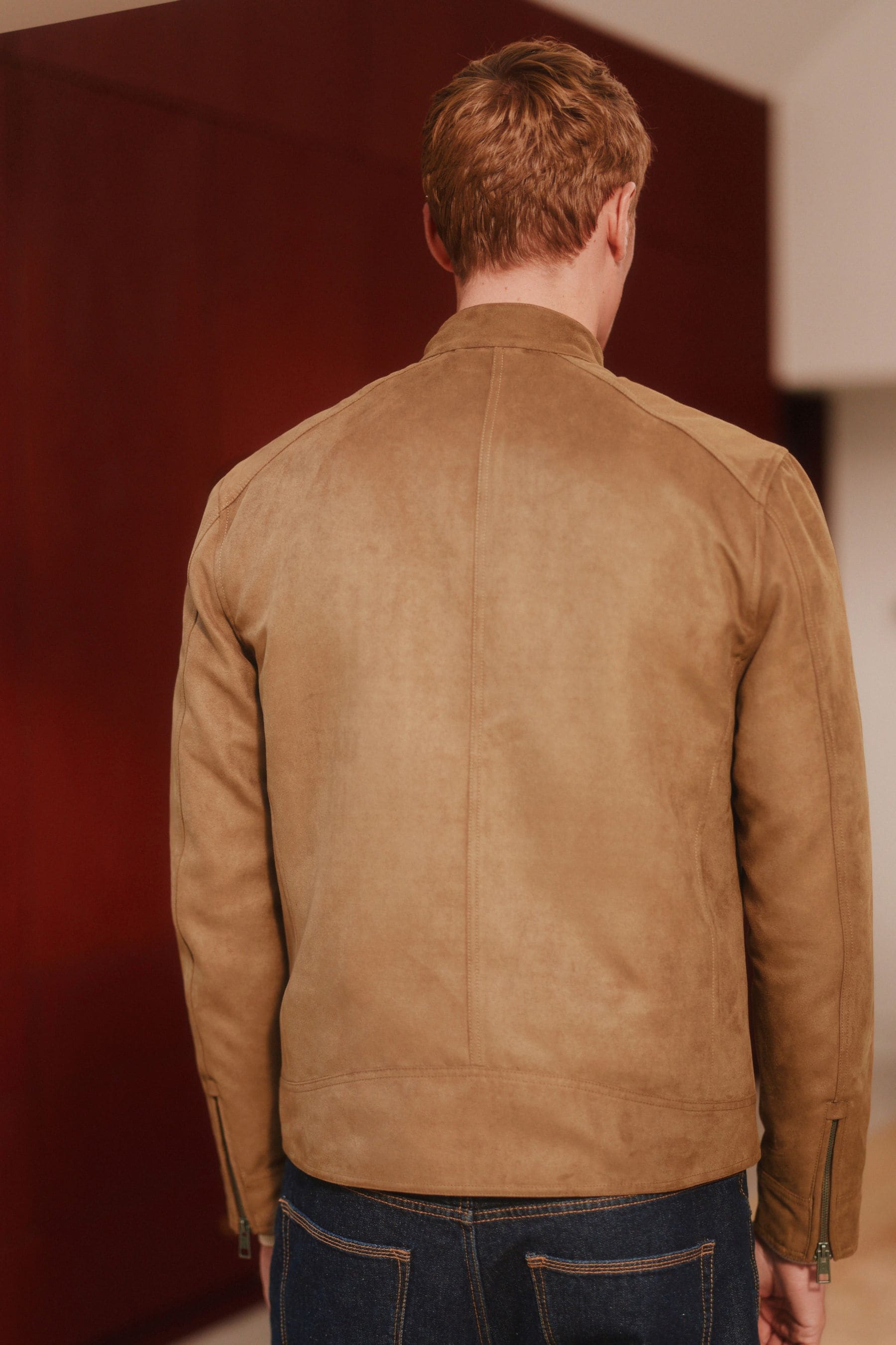 Tan Brown Faux Suede Biker Jacket