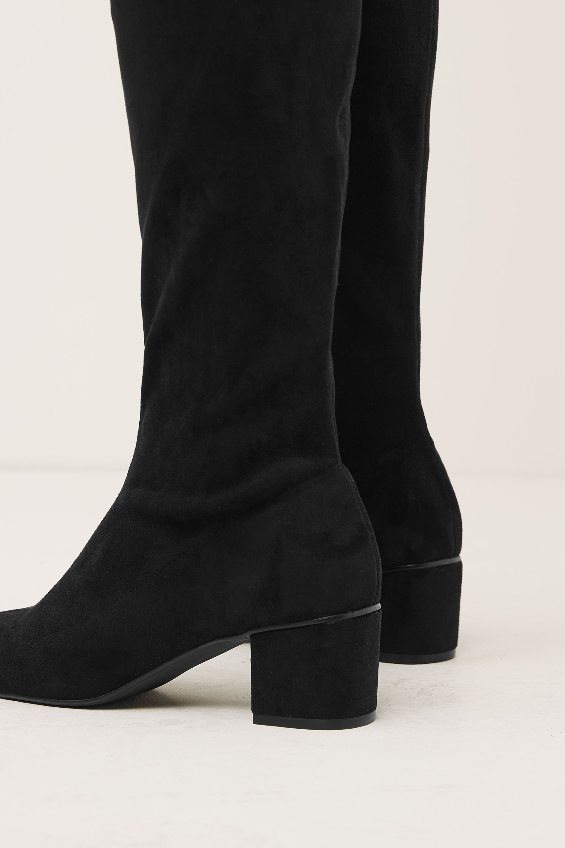 Black Forever Comfort Sock Block Heel Knee High Boots