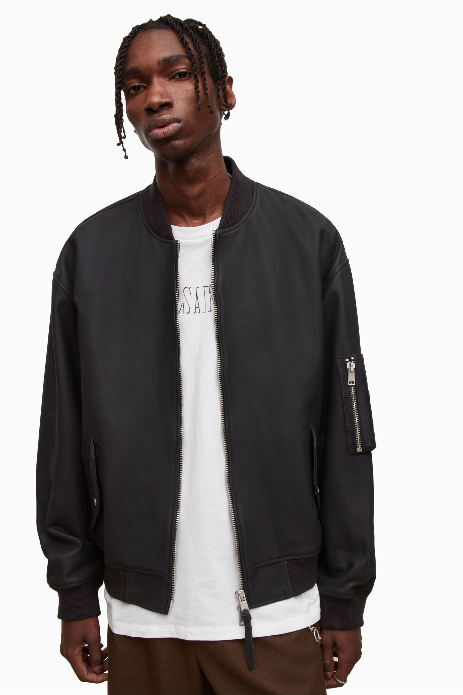 All saints black bomber jacket online