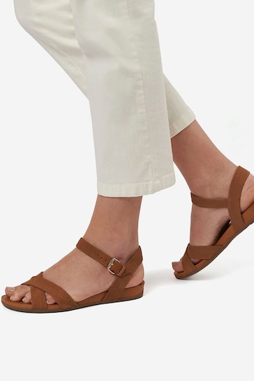 Dune London Brown Wide Fit Landie Cross Strap Comfort Sandals