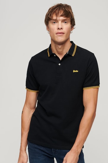 Superdry Black Cotton Vintage Tipped Short Sleeve Polo Shirt