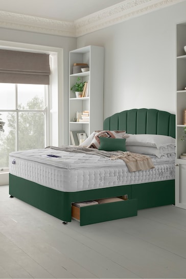Silentnight Green Mirapocket 2800 Memory Pillow Top Mattress and 2 Drawer Velvet Divan Base Bed Set