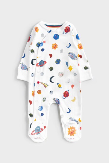 Paul Smith Baby Boys White 'Planet' Print Sleepsuit Gift Set