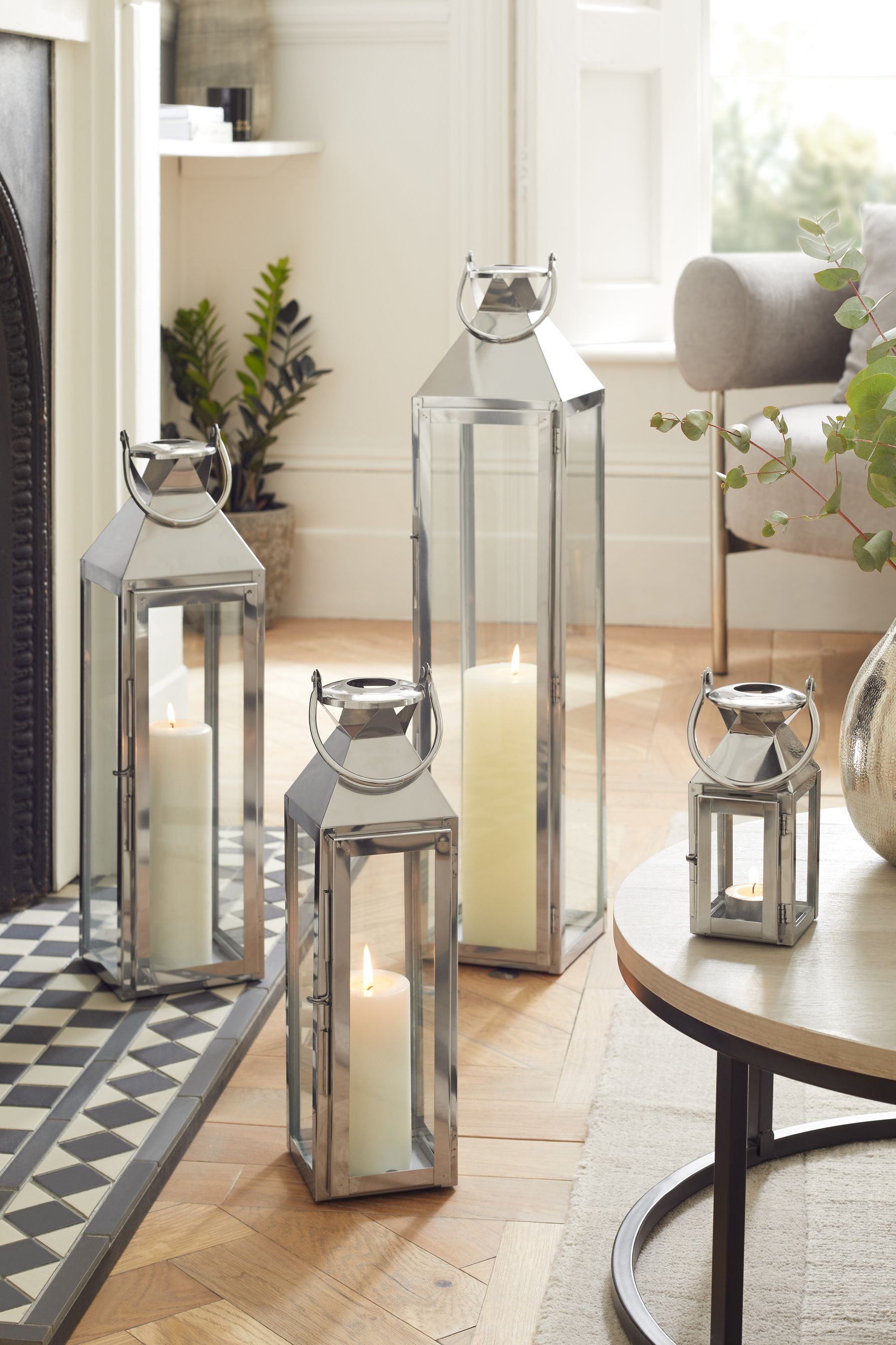 Large silver cheap floor lanterns