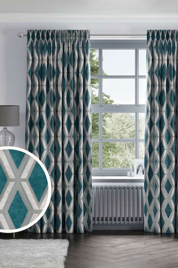 Teal Blue Luxe Geo Made To Measure Curtains