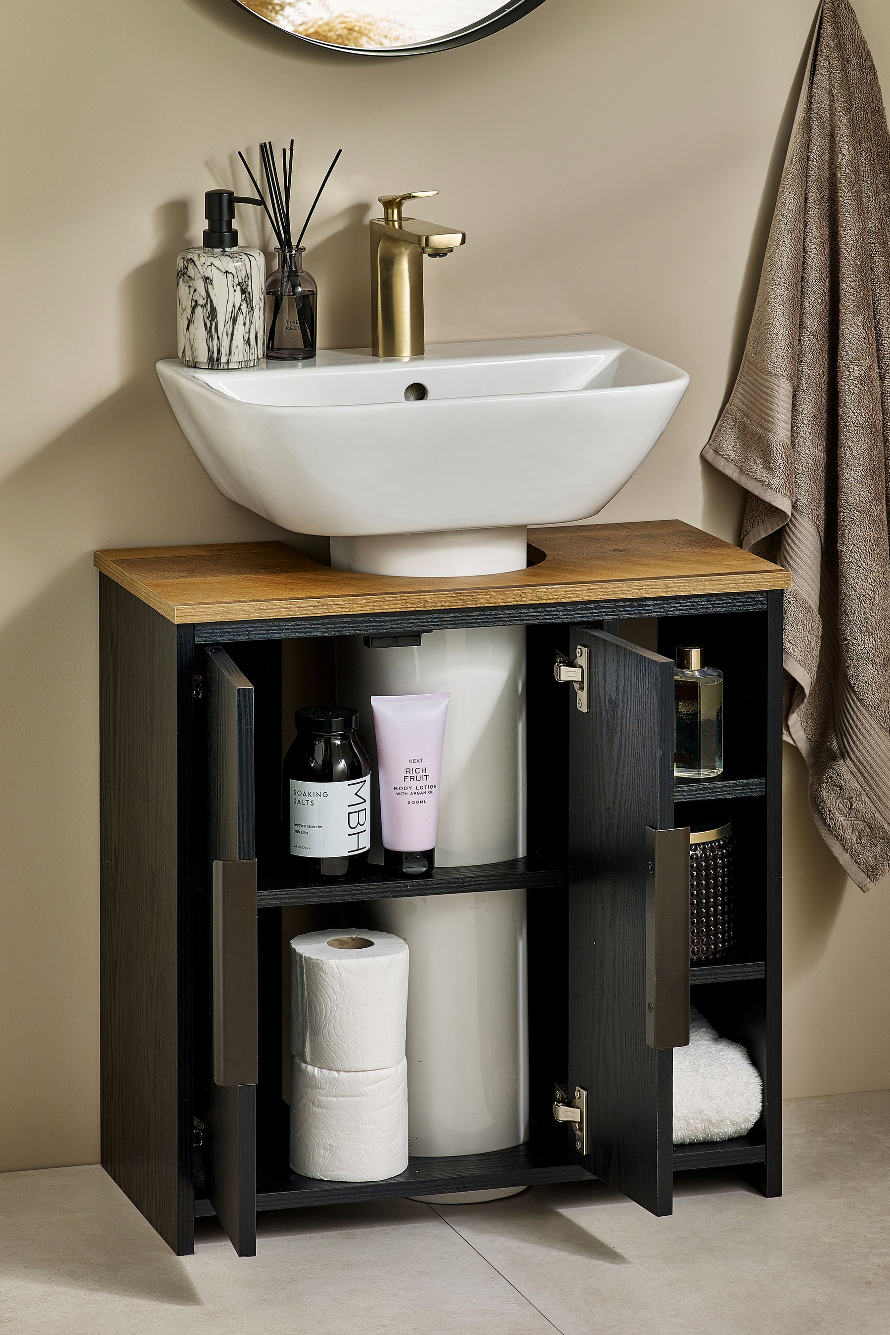 Black under sale sink cabinet