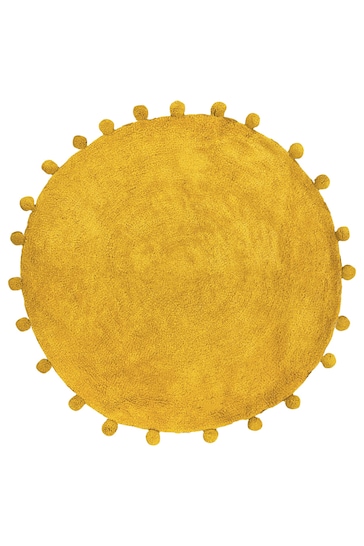 furn. Ochre Yellow Circle Pom Pom Cotton Bath Mat