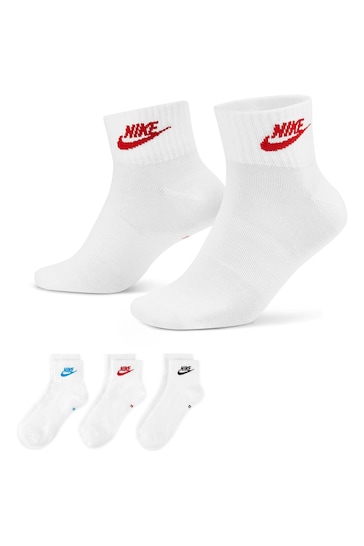 Nike White/Red Everyday Essential Ankle Socks 3 Pack