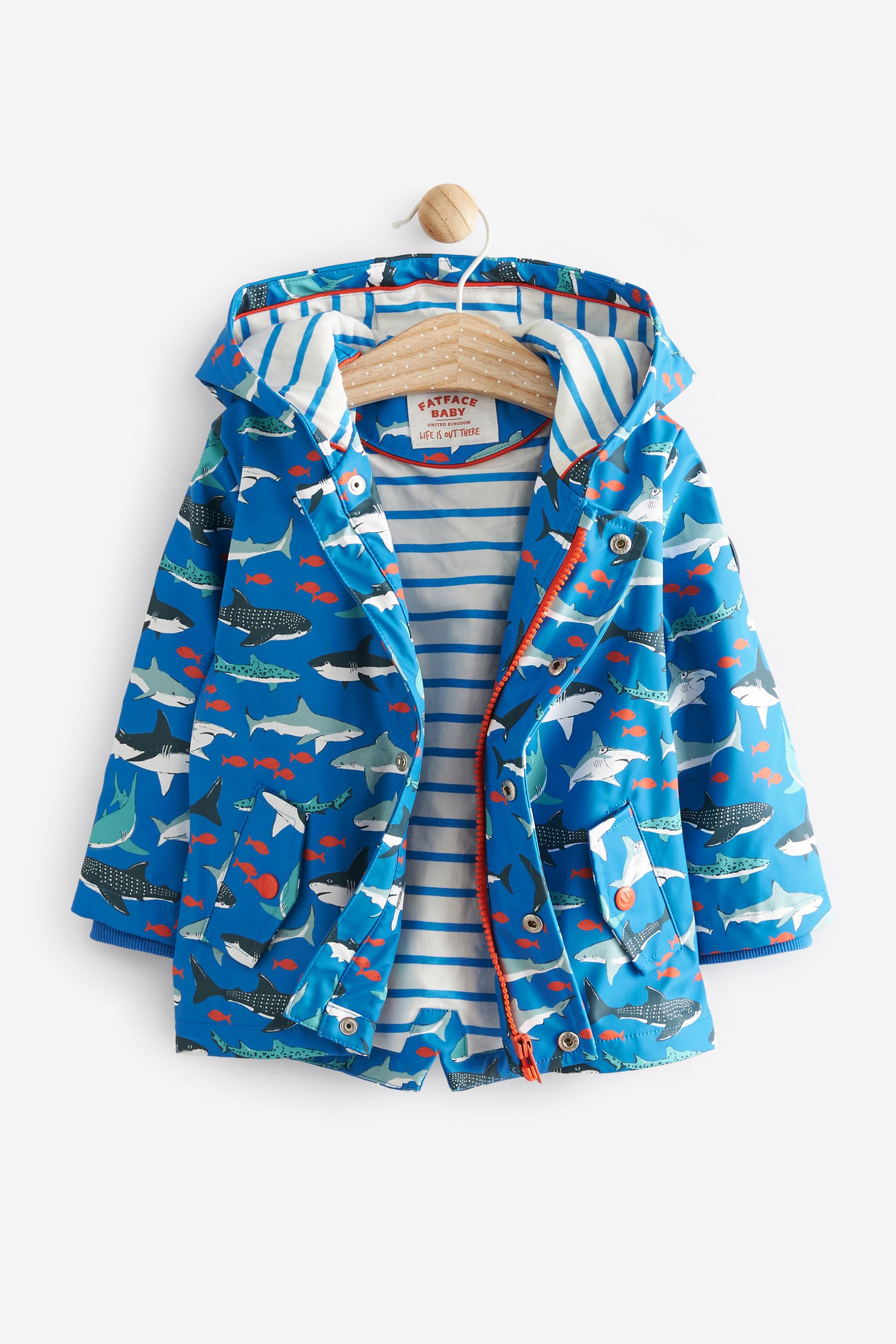 FatFace Blue Shark Baby Shark Rain Mac