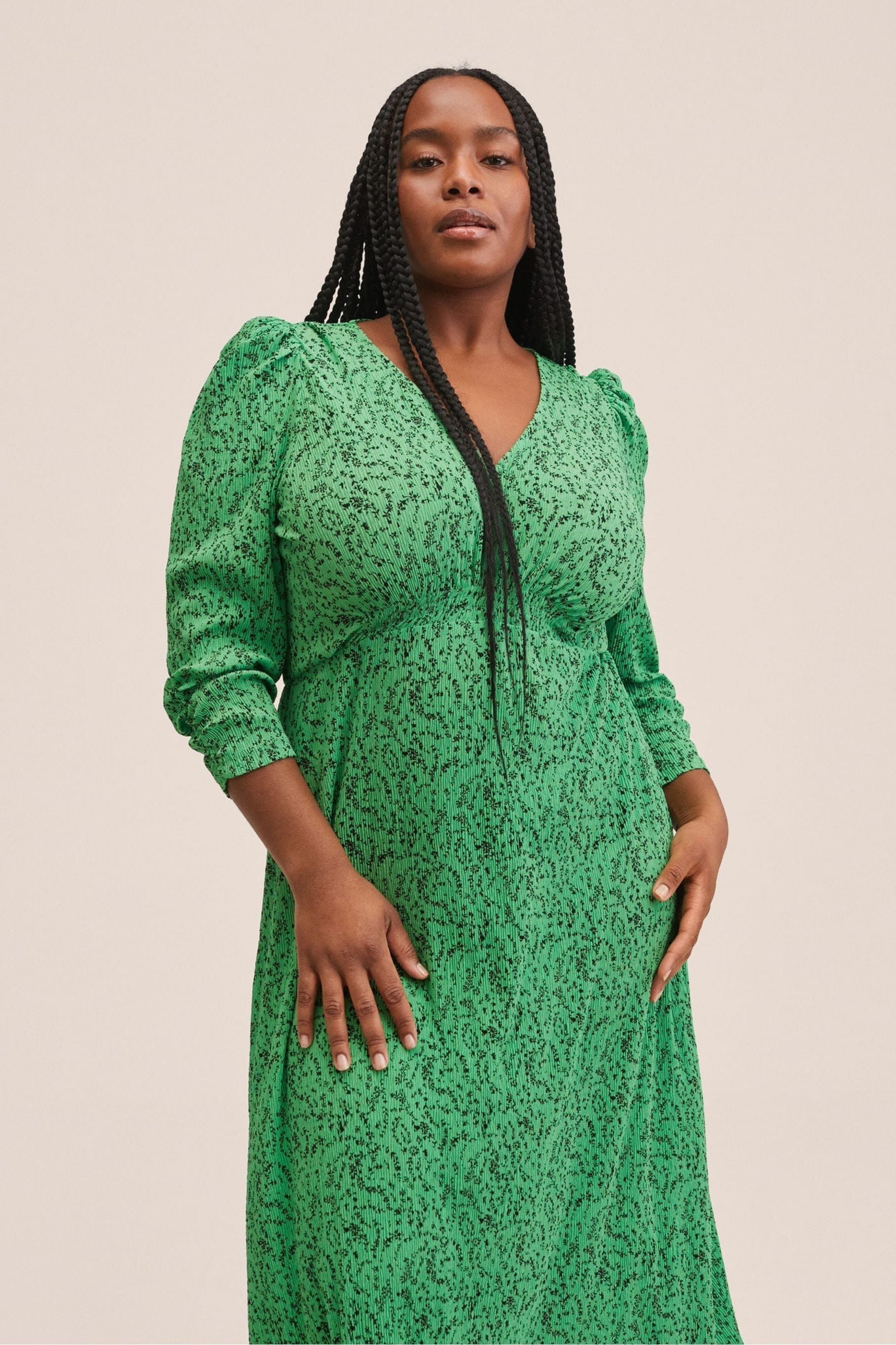 Buy Mango Green Printed Pleated Dress from the Next UK online shop
