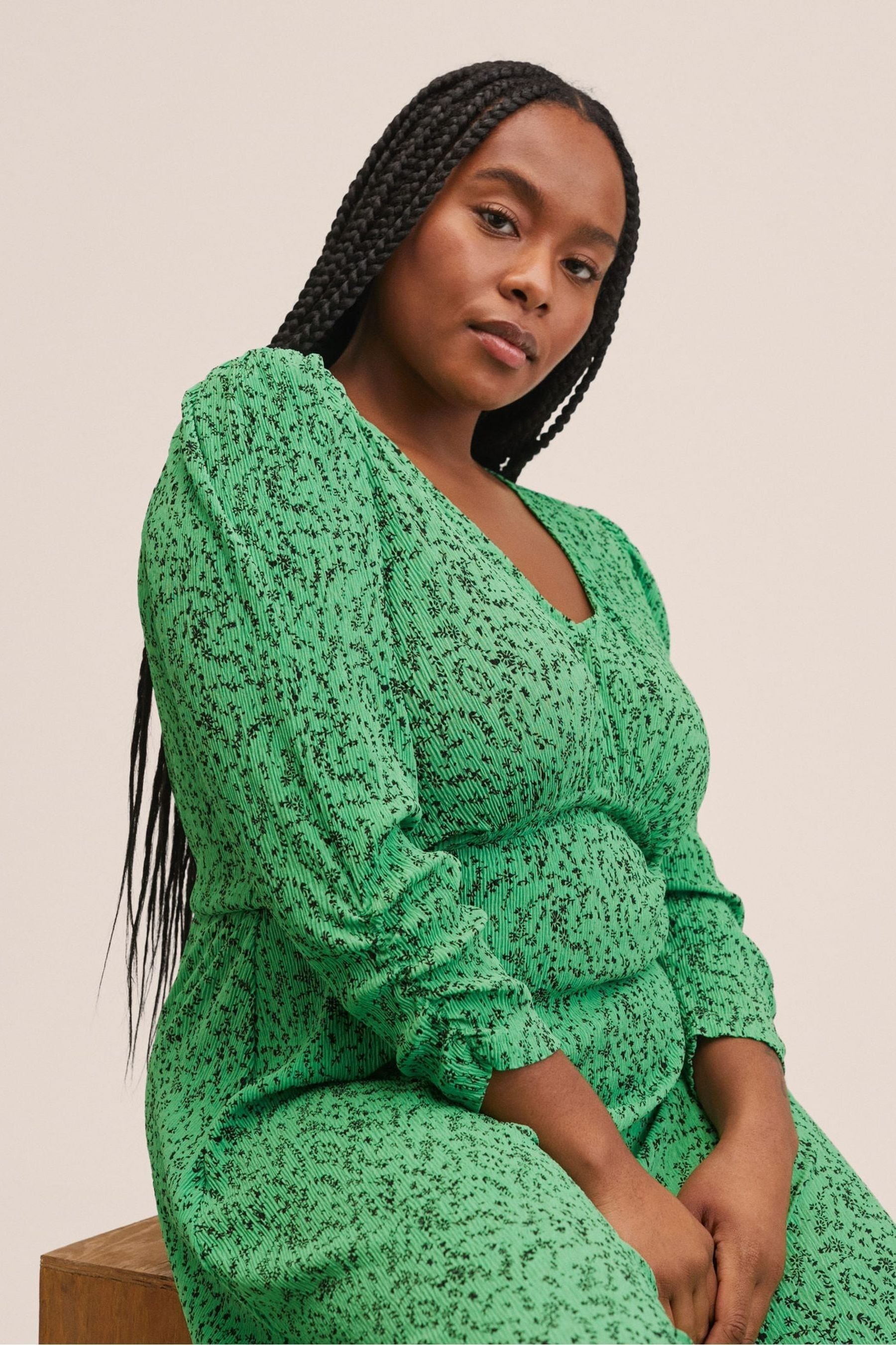 Mango green pleated sales dress