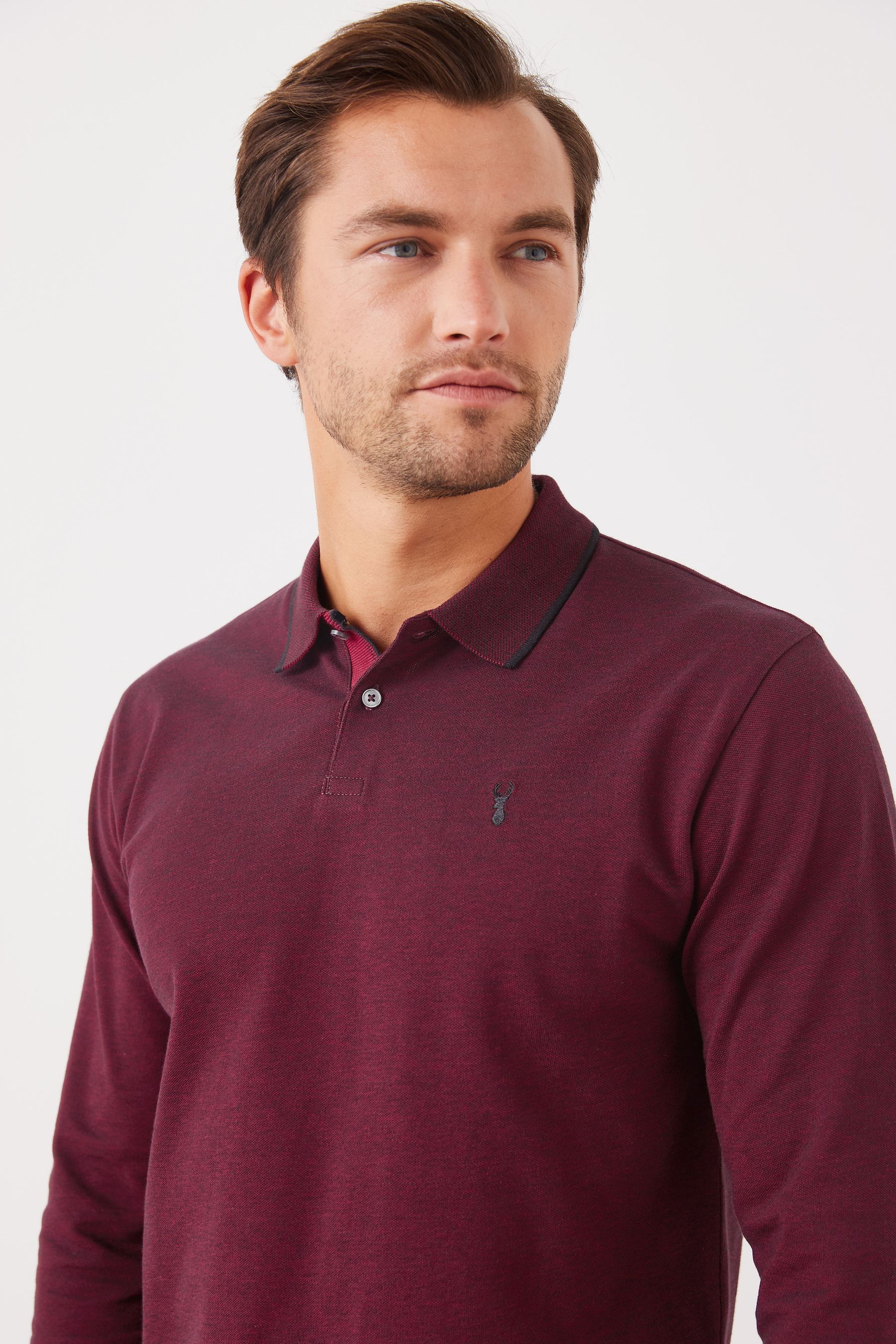 Buy Burgundy Red Oxford Long Sleeve Pique Polo Shirt from the Next