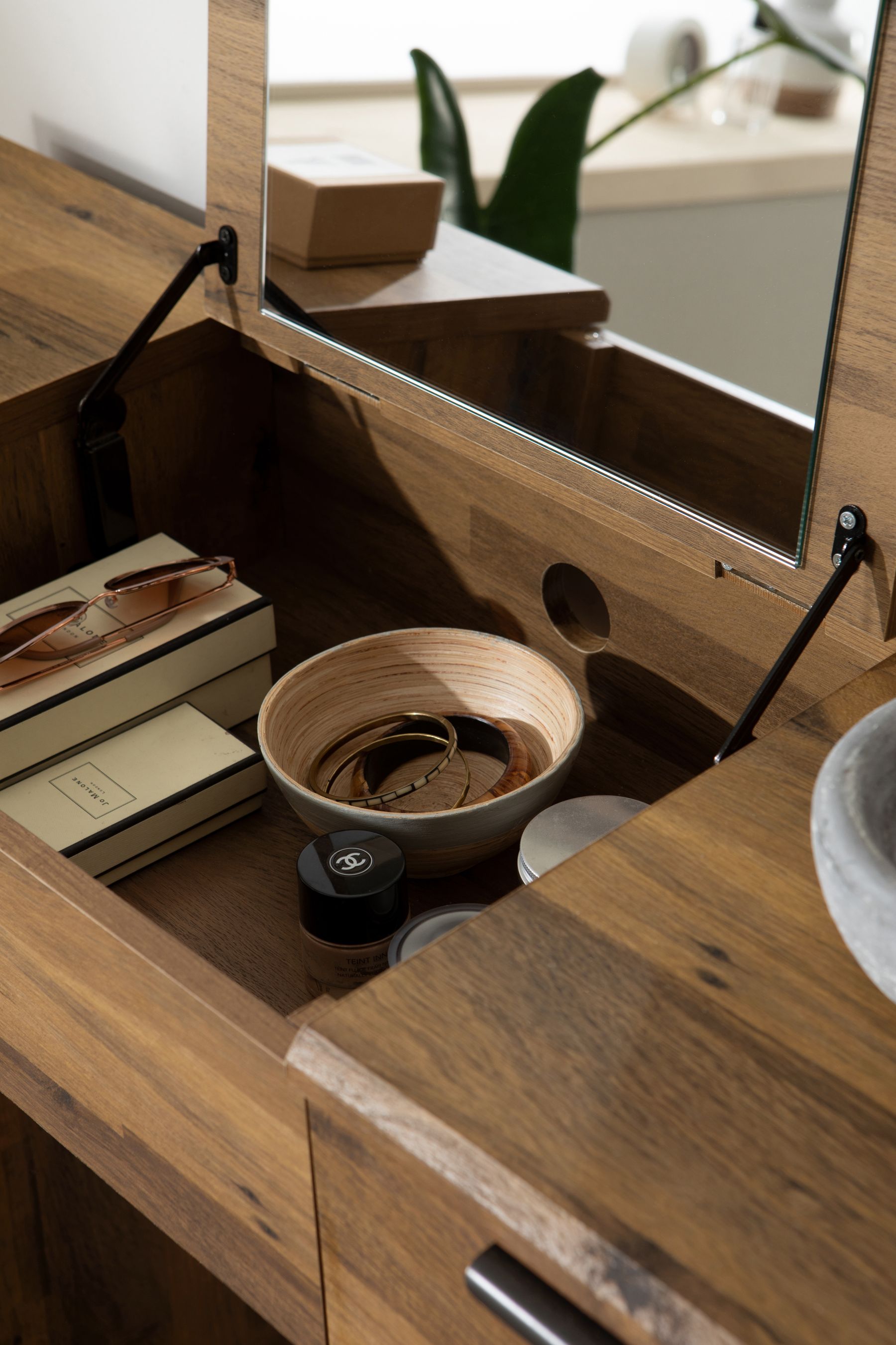 Dark Bronx Oak Effect Space Saving Storage Console Dressing Table