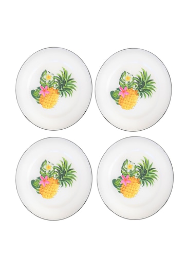 Summerhouse White Set of 4 Garden Waikiki Enamel Plates