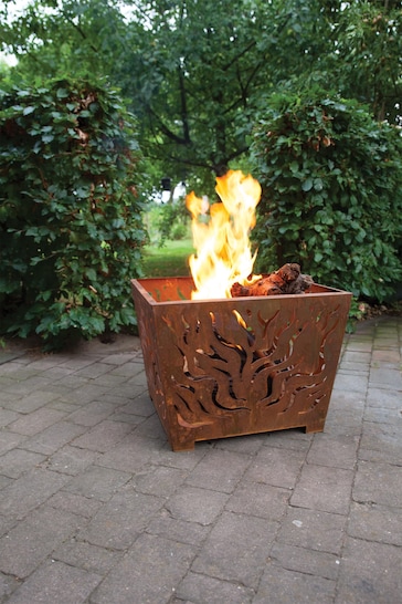 Fallen Fruits Orange Garden Medium Square Rusty Fire Basket