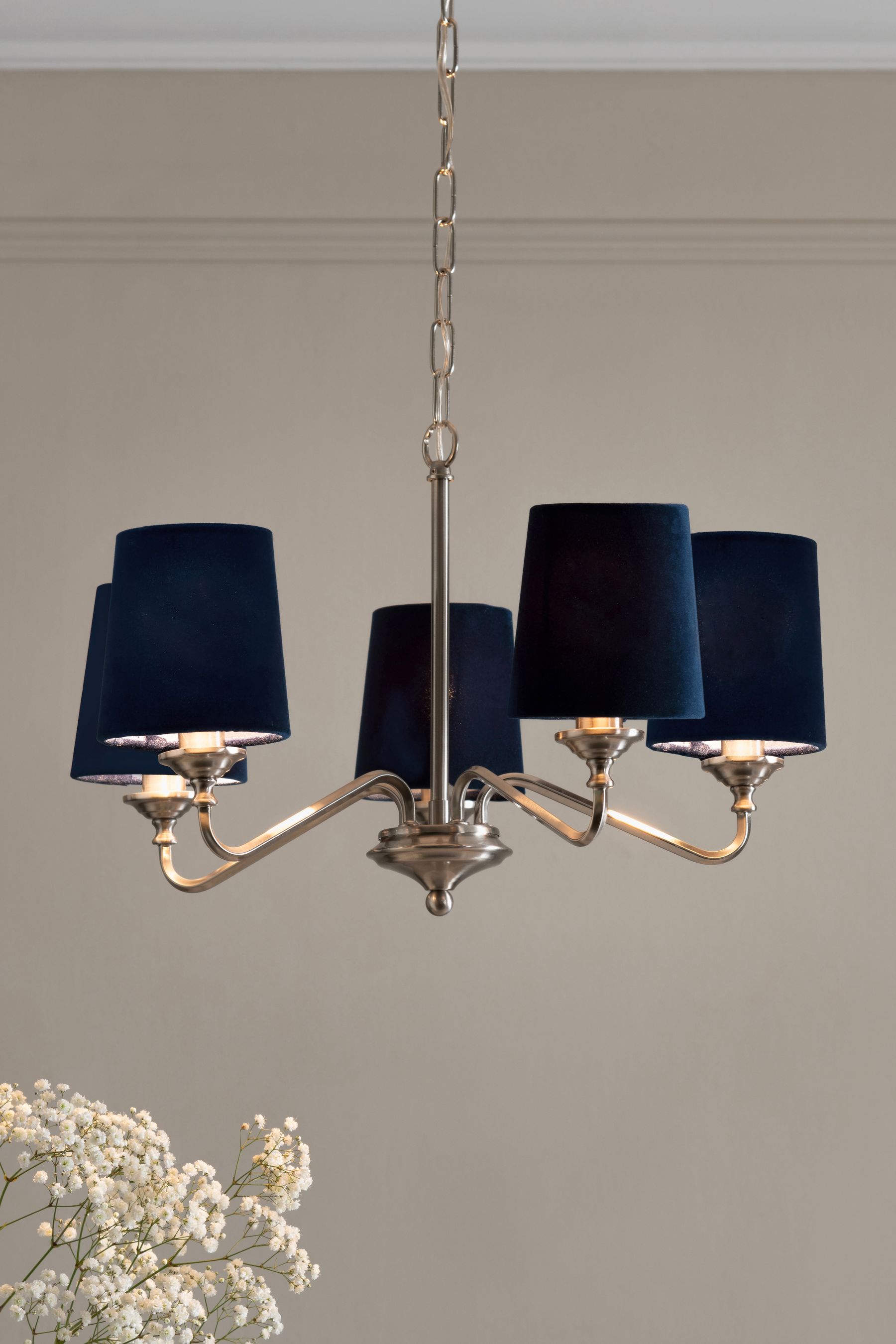 5 Pack Navy Blue Velvet Candle Light Shades