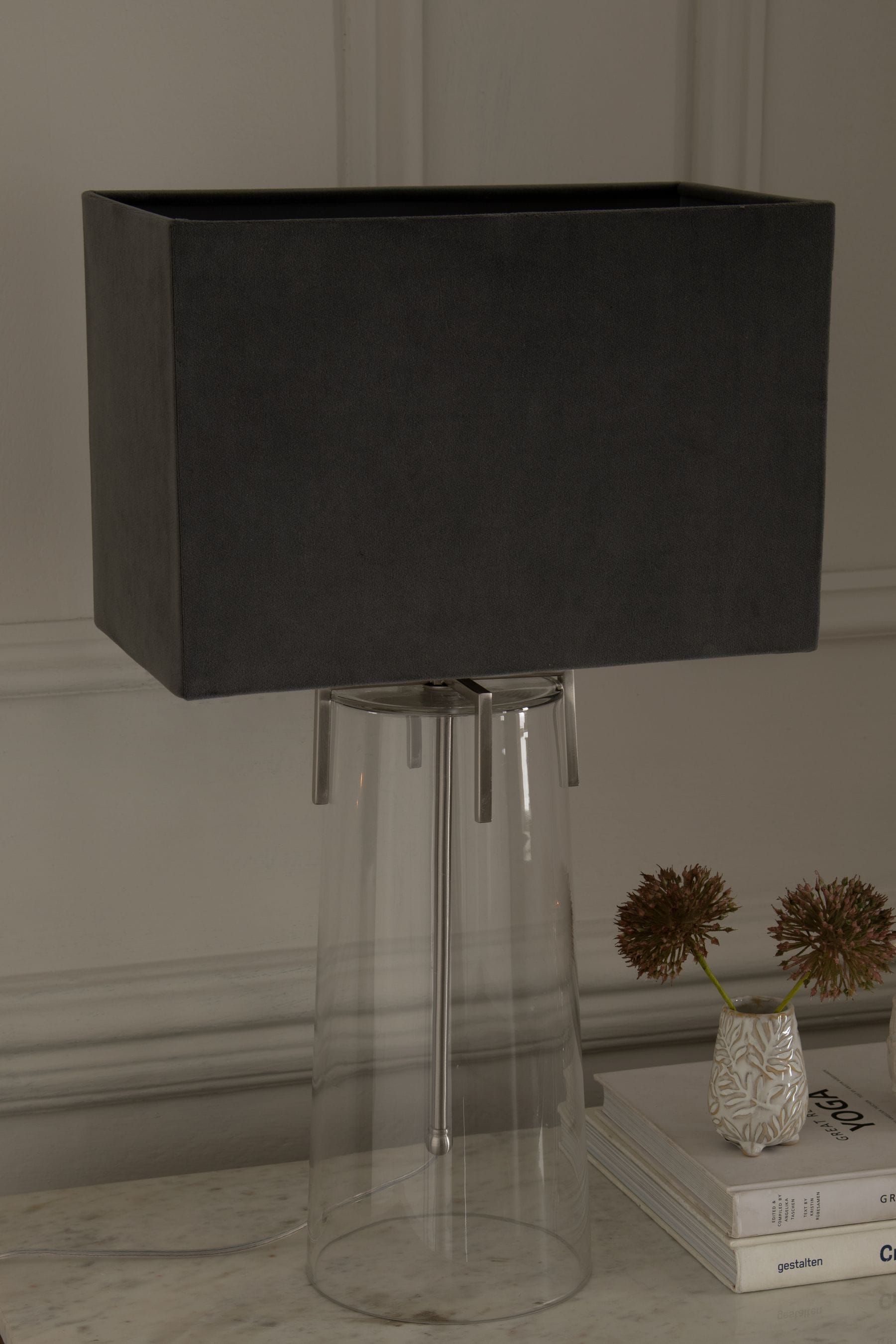 Grey rectangle table sales lamp shade