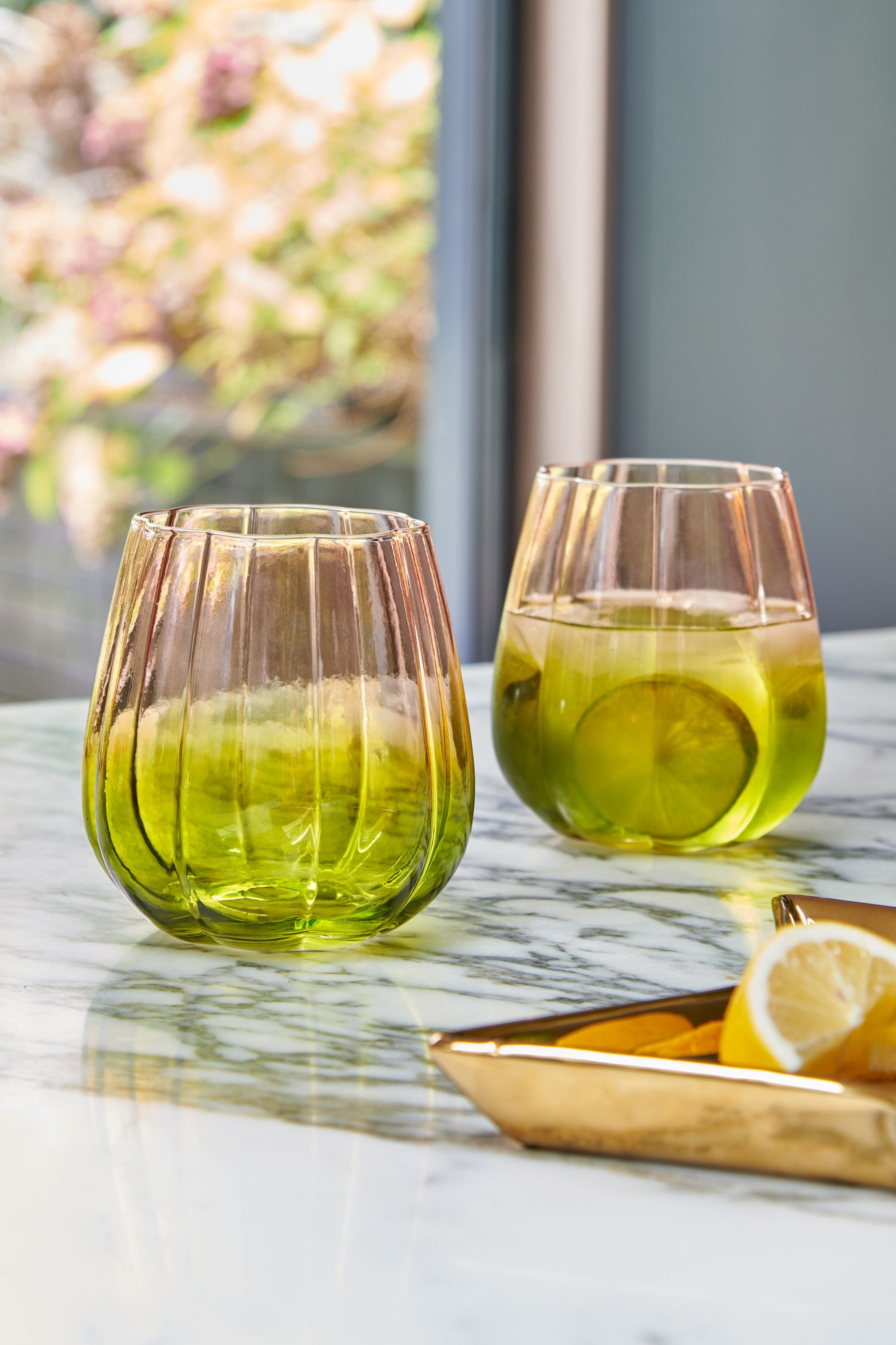 Buy Rockett St George Green & Blush Pink Deco Flower Glass Set of 2 ...