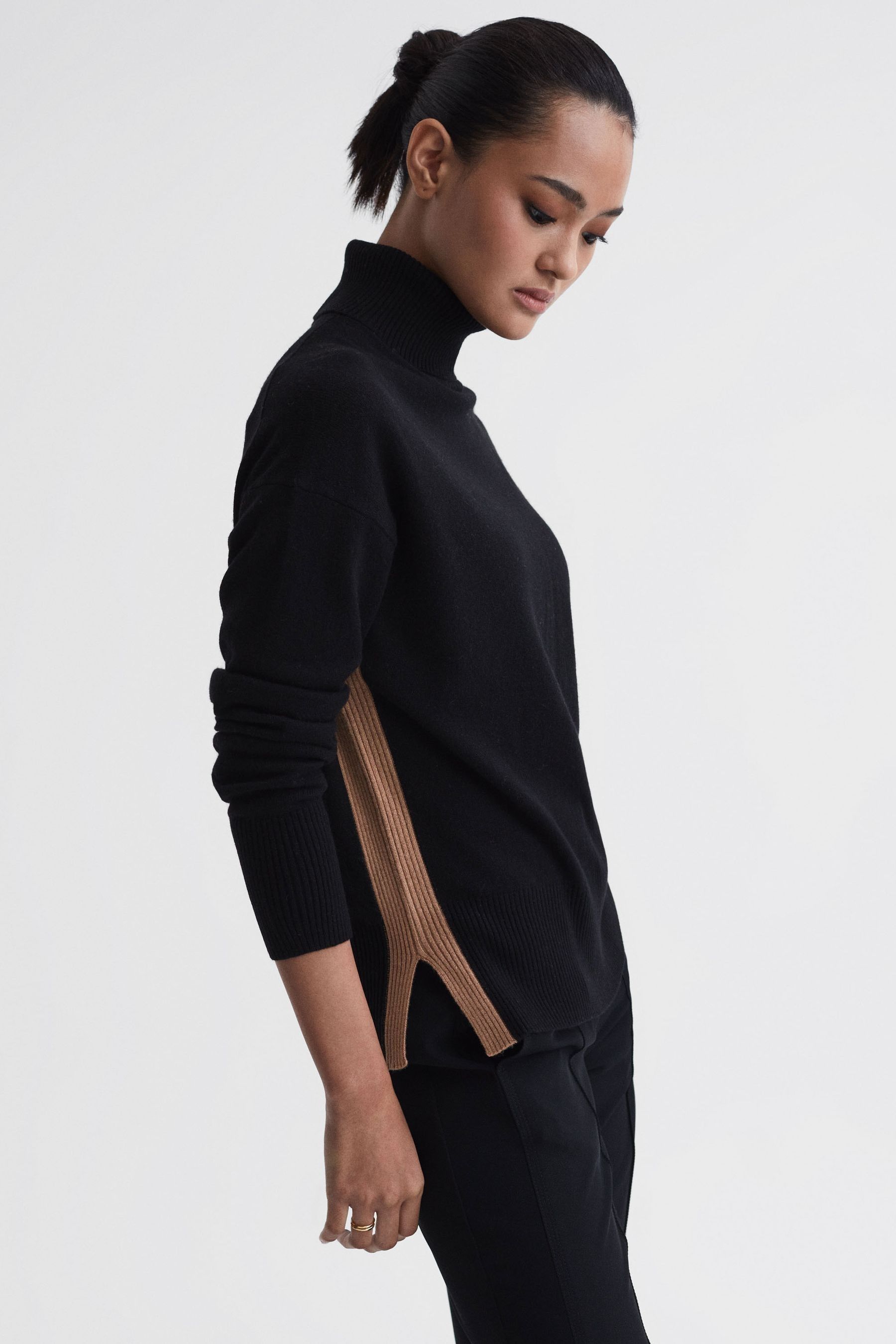 Buy Reiss Black Camel Alexis Wool Blend Roll Neck Jumper from the Next UK online shop