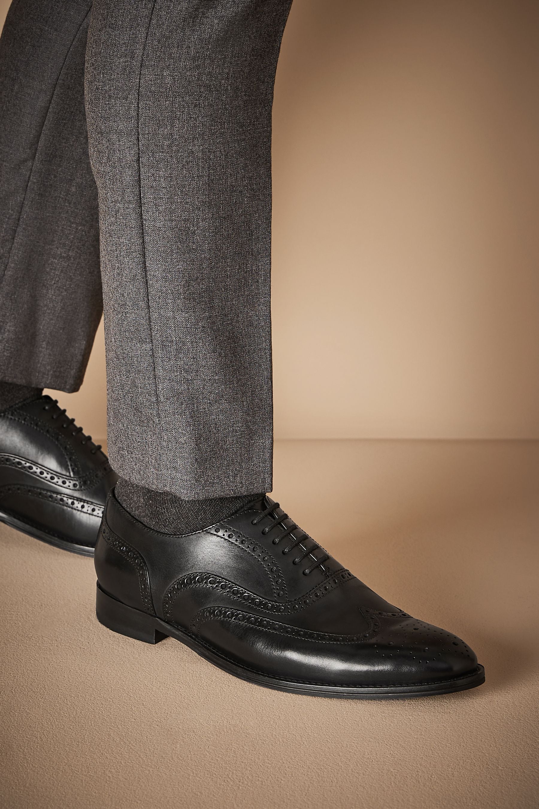 Buy Black Wide Fit Signature Italian Leather Wing Cap Brogues from