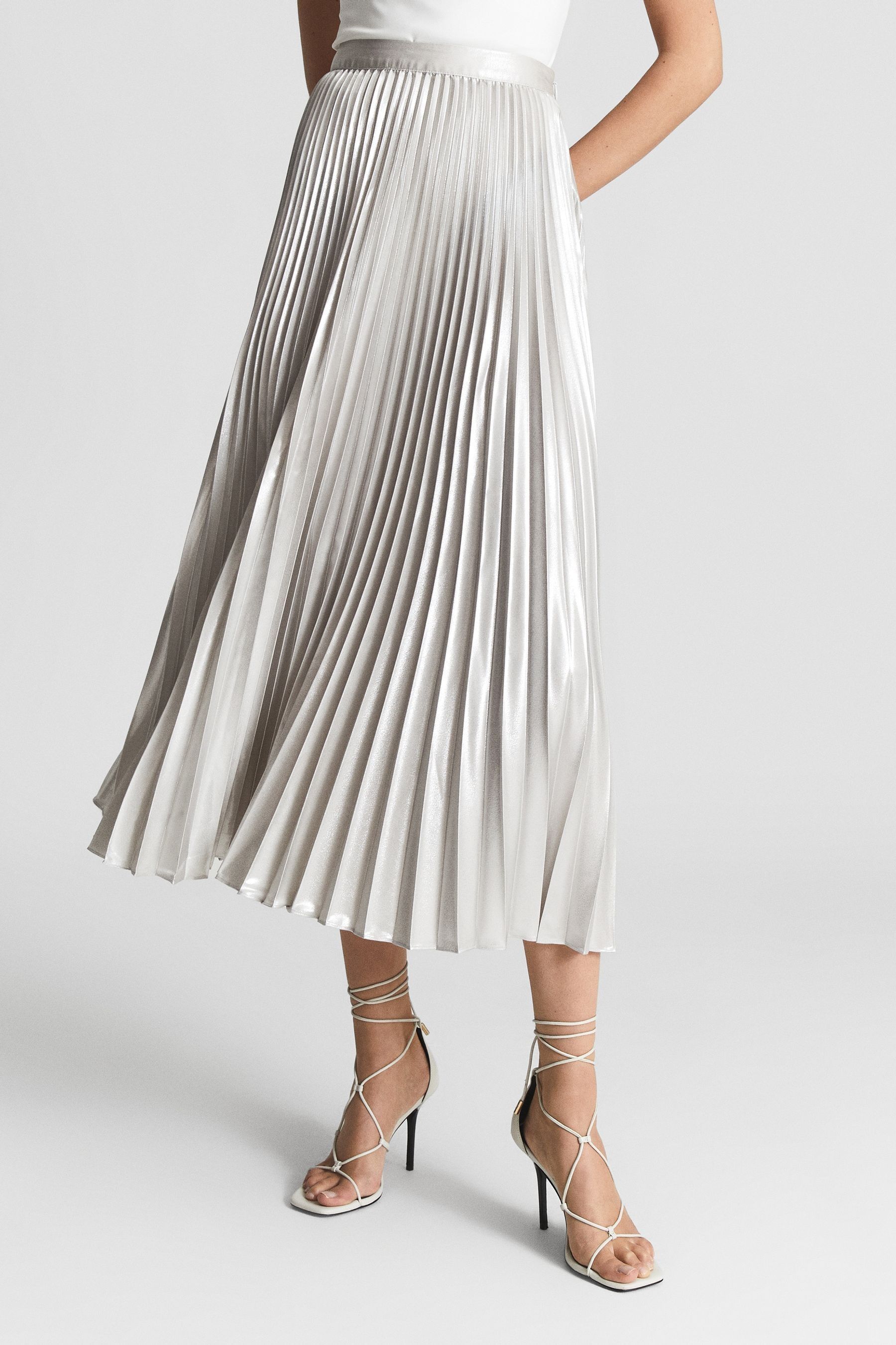 Buy Reiss Silver Elle Metallic Pleat Skirt from the Next UK online