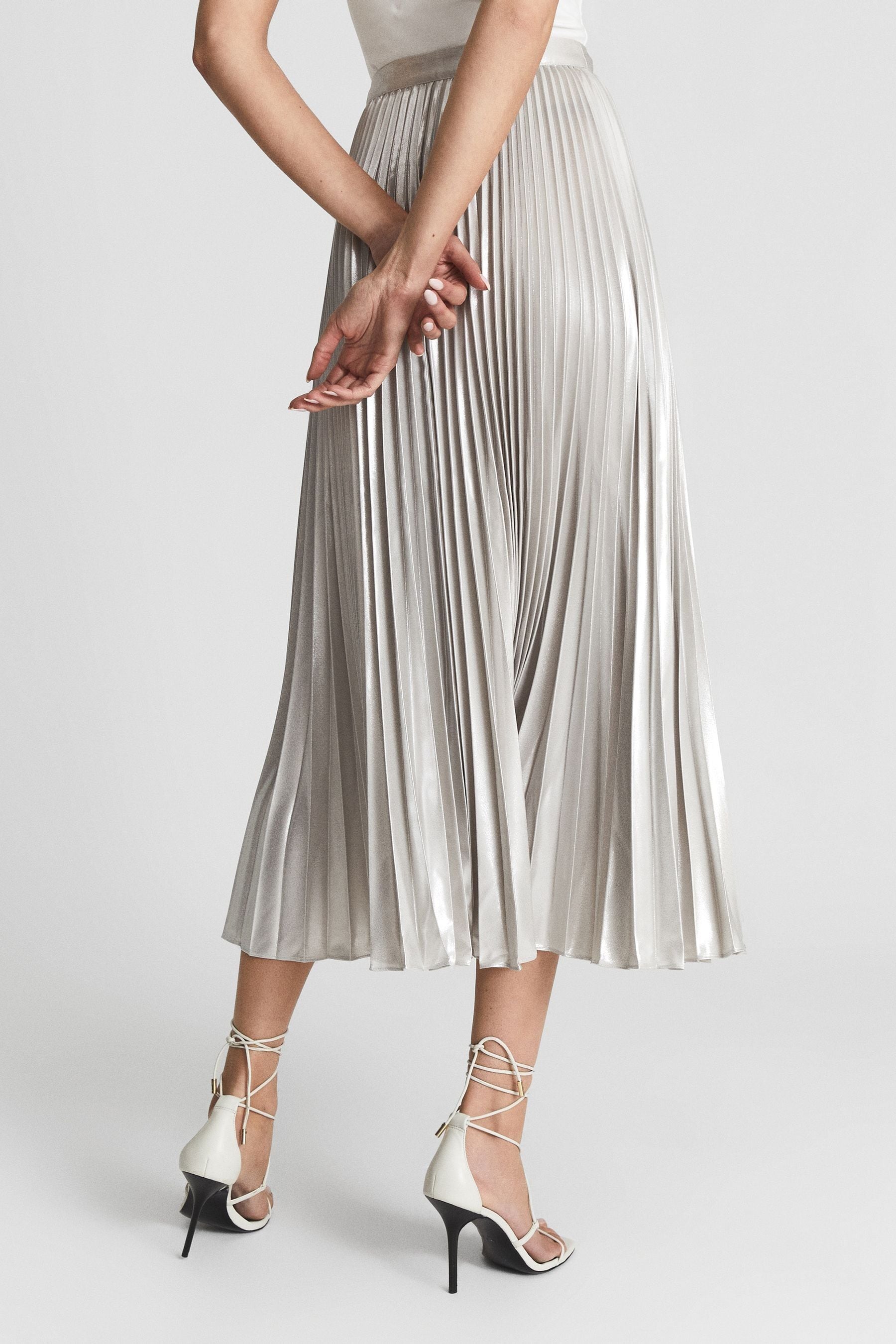 Buy Reiss Silver Elle Metallic Pleat Skirt from the Next UK online