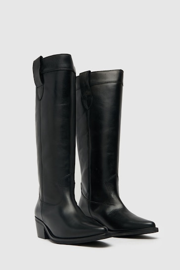 Schuh Dawn Leather Western Black Knee Boots