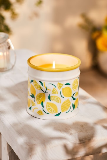 Yellow Lemon & Citronella Ceramic Outdoor Candle