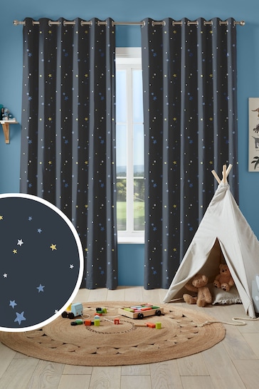 Laura Ashley Midnight Blue Kids Painterly Stars Made To Measure Curtains