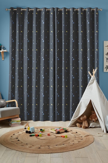 Laura Ashley Midnight Blue Kids Painterly Stars Made To Measure Curtains