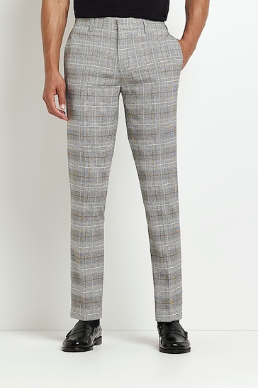 River Island Grey Mustard Check Trousers
