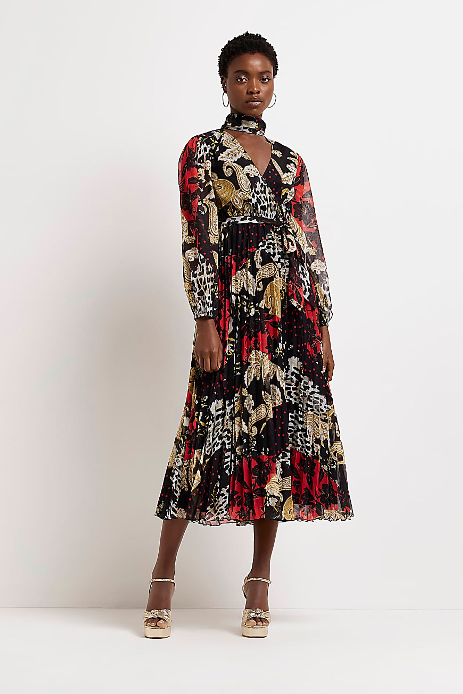 River island black pleated sales dress