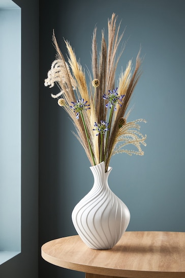 White Pleated Ceramic Large Vase