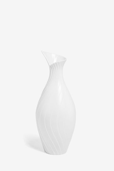 White Pleated Ceramic Extra Large Vase