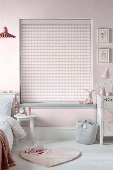 Laura Ashley Blush Pink Alphabet Gingham Made To Measure Roller Blind