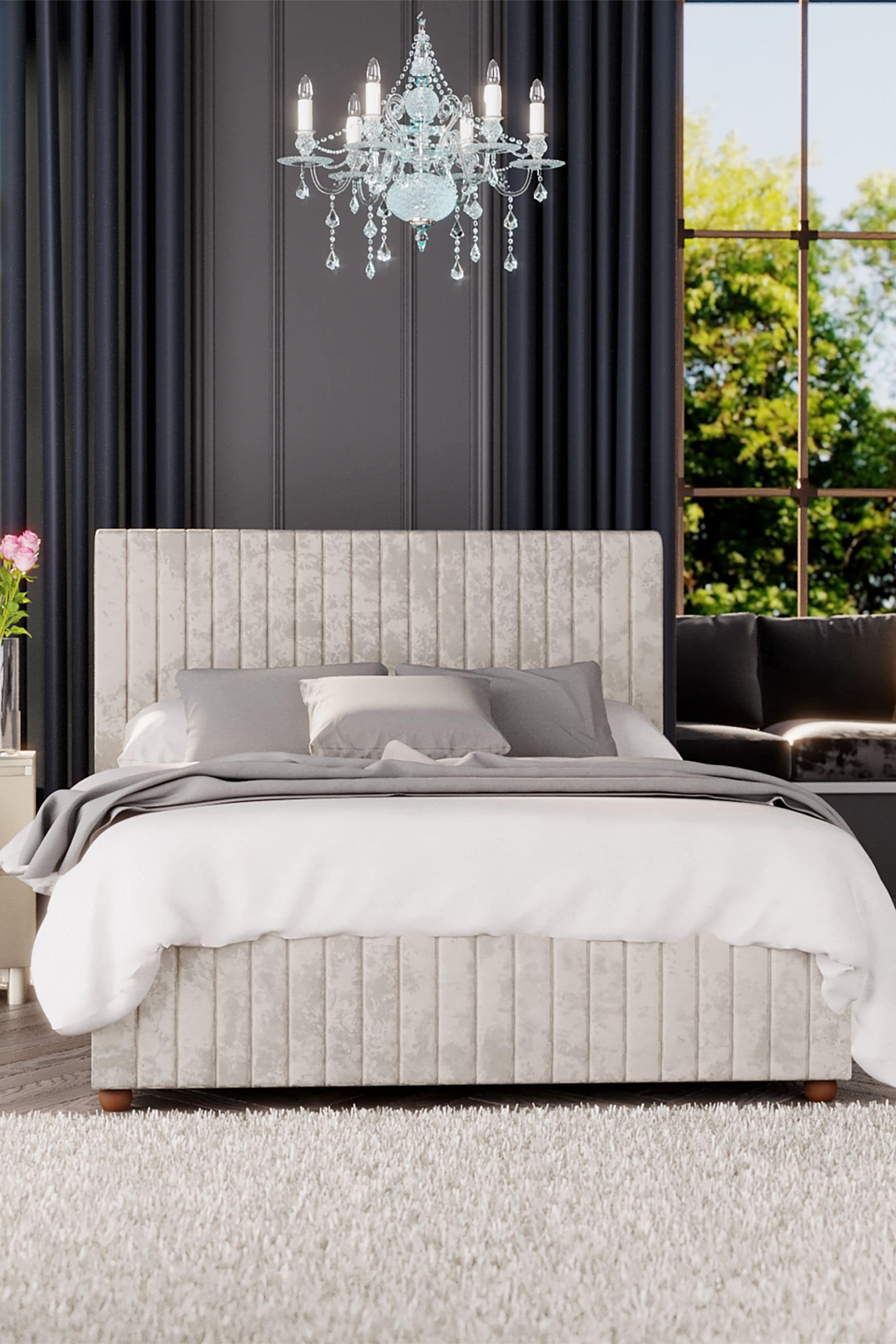 White velvet shop ottoman bed