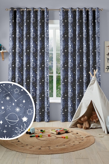 Ink Blue Kids Space And Moon Made To Measure Curtains