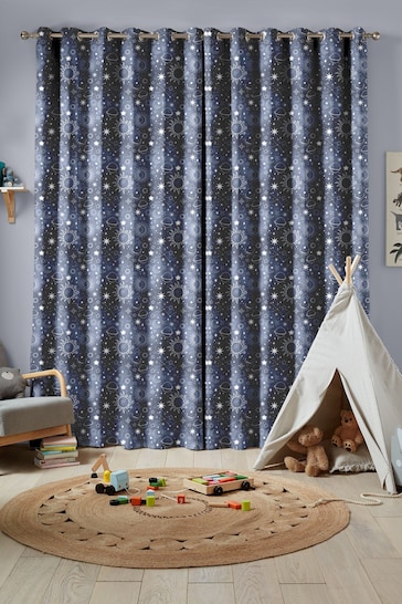 Ink Blue Kids Space And Moon Made To Measure Curtains