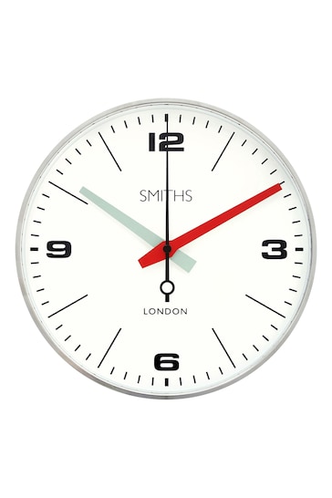Brookpace Lascelles White Chrome Metal Cased Smiths Wall Clock