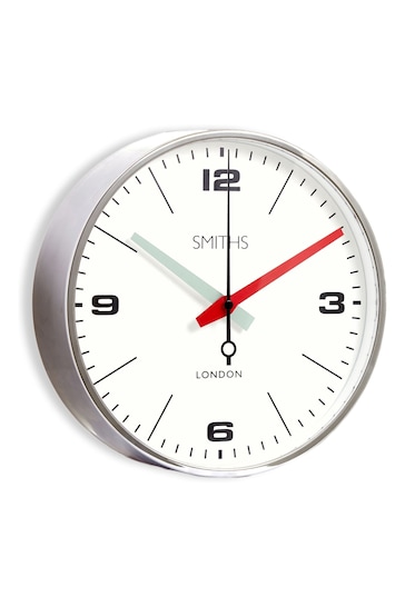 Brookpace Lascelles White Chrome Metal Cased Smiths Wall Clock