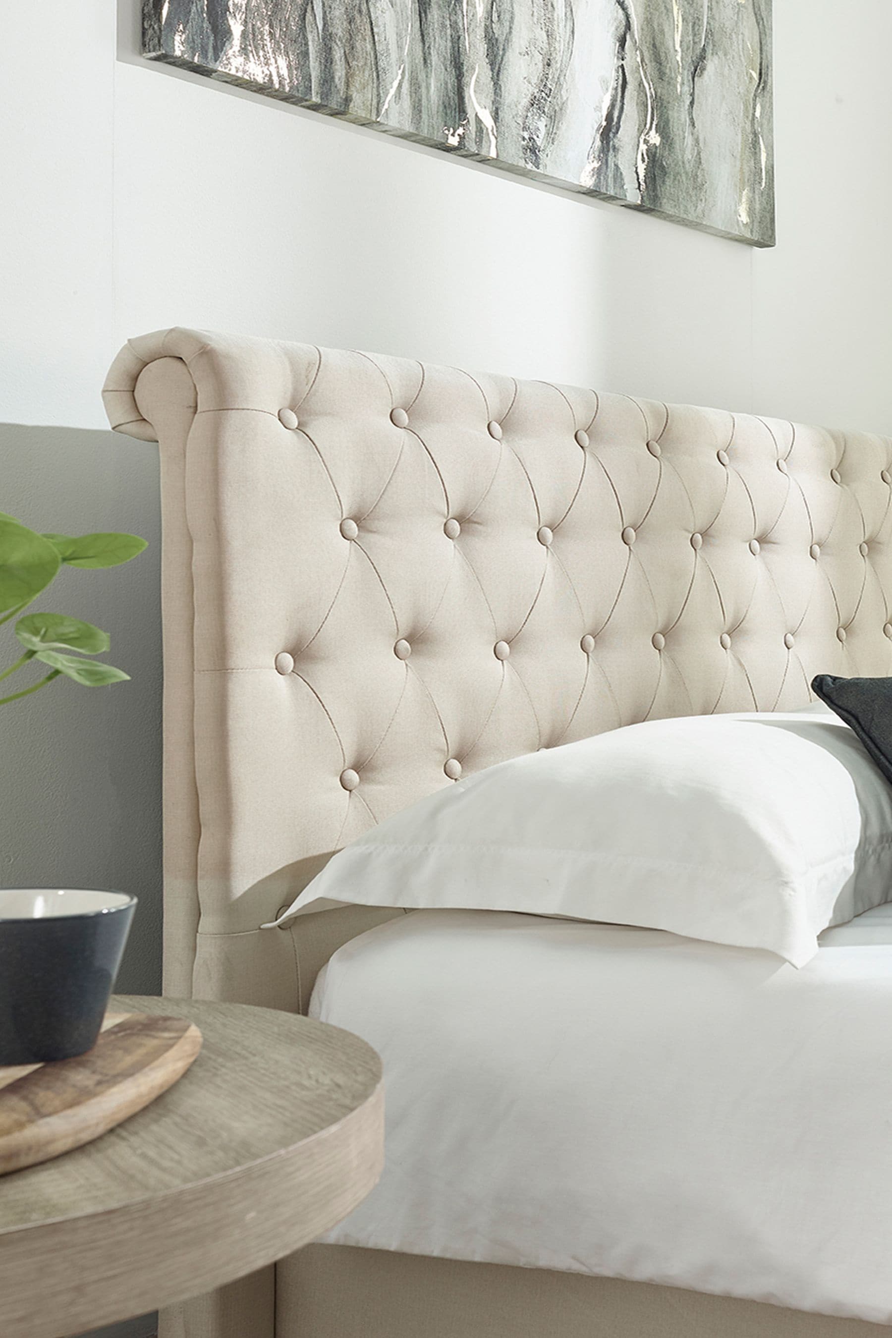 Aspire Furniture Oyster Linen look Chesterfield Storage Ottoman Bed