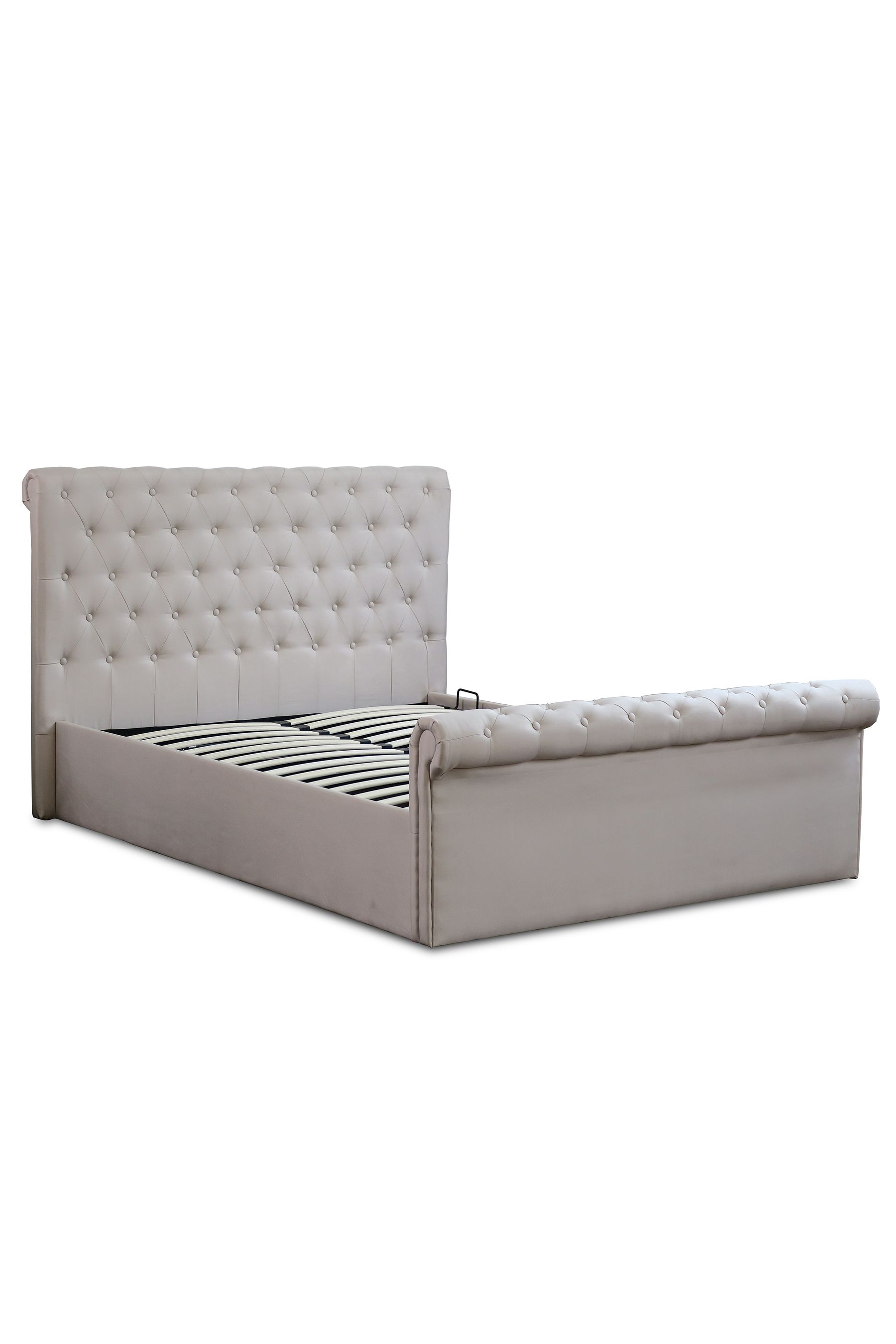 Aspire Furniture Oyster Linen look Chesterfield Storage Ottoman Bed