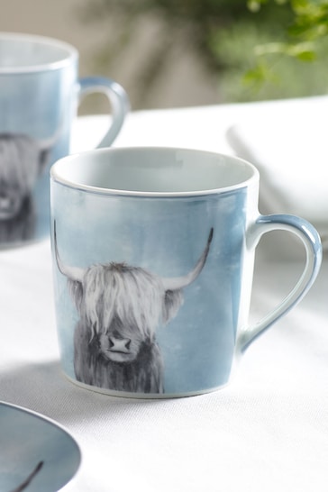 Set of 2 Teal Blue Hamish The Highland Cow Mugs