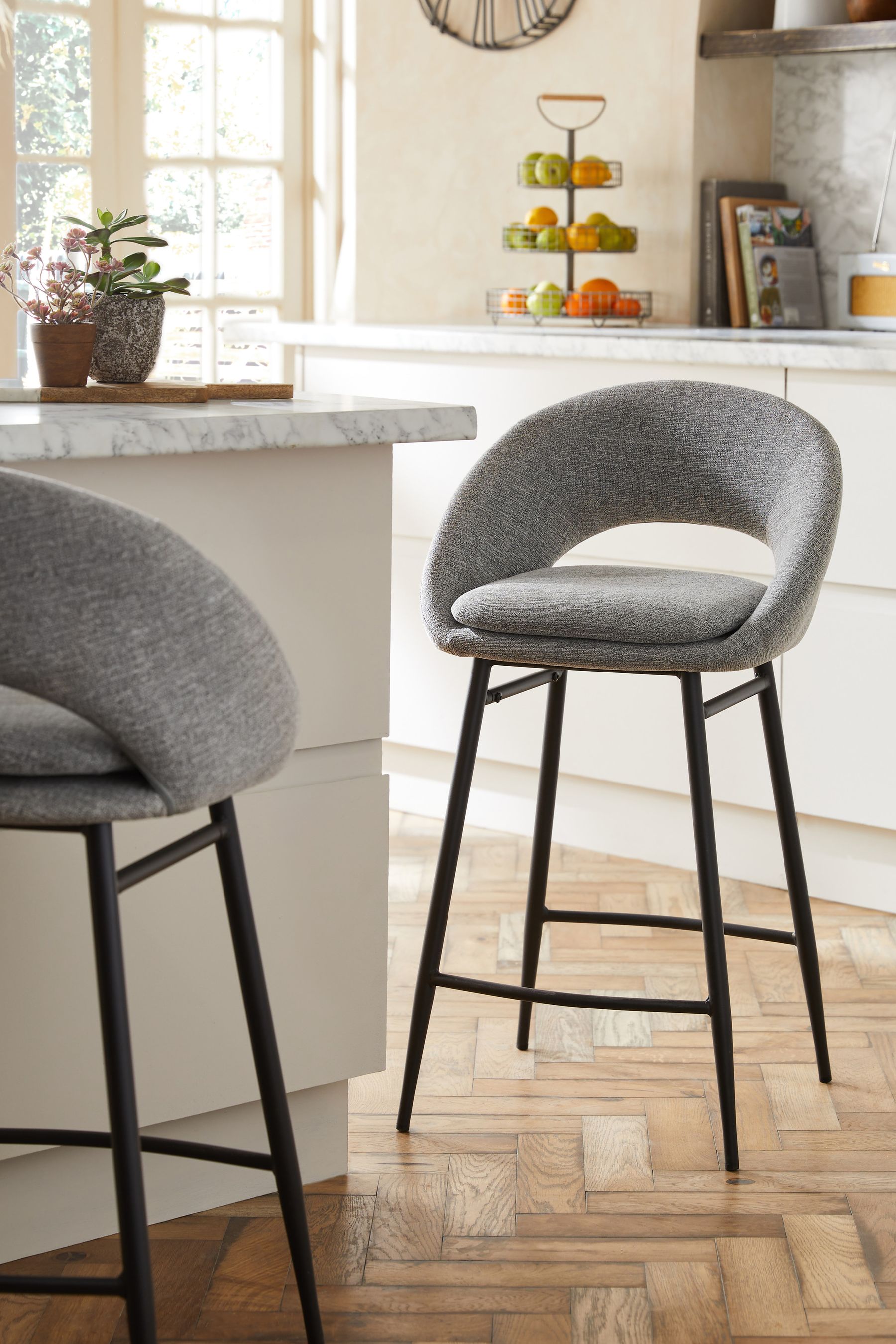 Tweedy Plain Mid Grey Black Leg Hewitt Fixed Height Non Arm Bar Stool