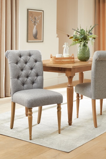 Set of 2 Chunky Weave Mid Grey Evy Buttoned Dining Chairs