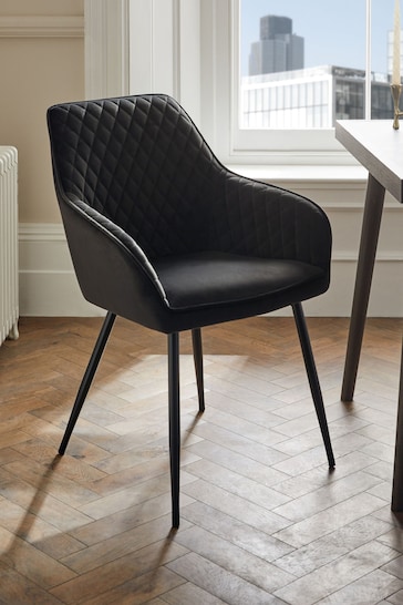 Set of 2 Soft Velvet Black Black Leg Hamilton Arm Dining Chairs