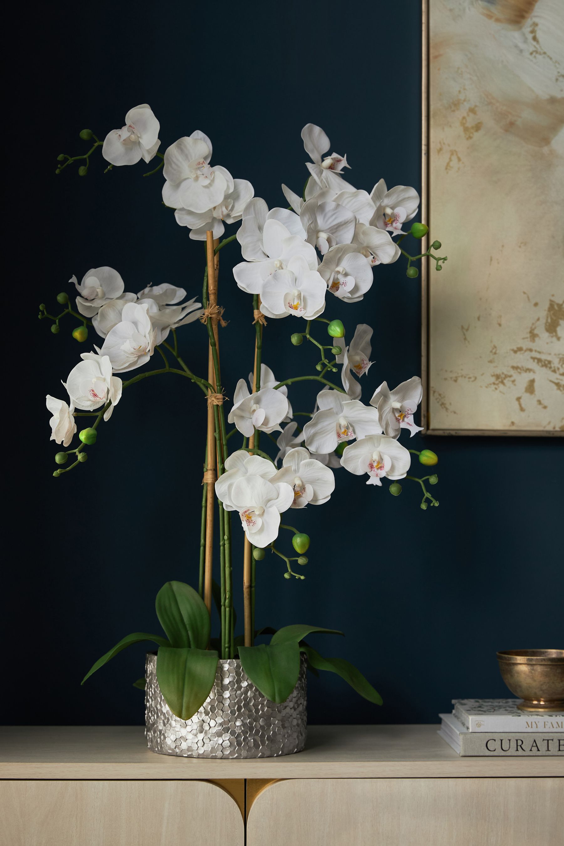 Buy White Large Artificial Real Touch Orchid Plant In Silver Pot from